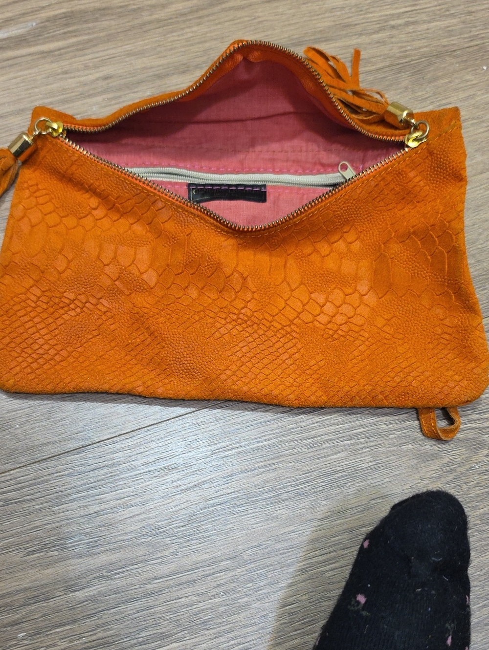 Orange Suede Textured Women's Clutch